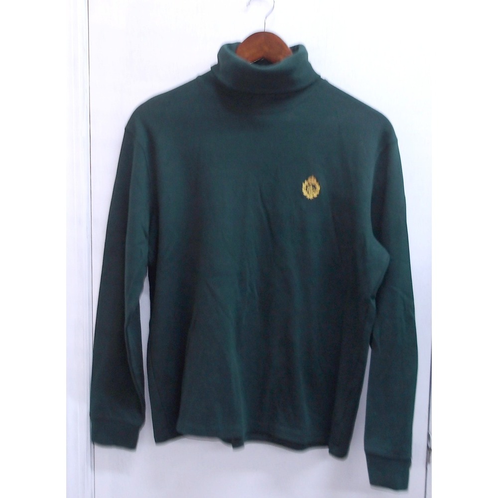 RALPH LAUREN Womens Dark Green Turtleneck Sweater Top Crest Logo Sz L / #26191